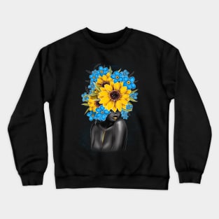 Black and white girl with color beautiful flowers in her head Crewneck Sweatshirt